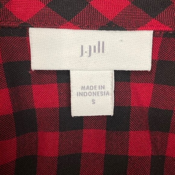 J. JILL Red Black Buffalo Plaid Long Sleeve Shirt - Size Small - Picture 6 of 8